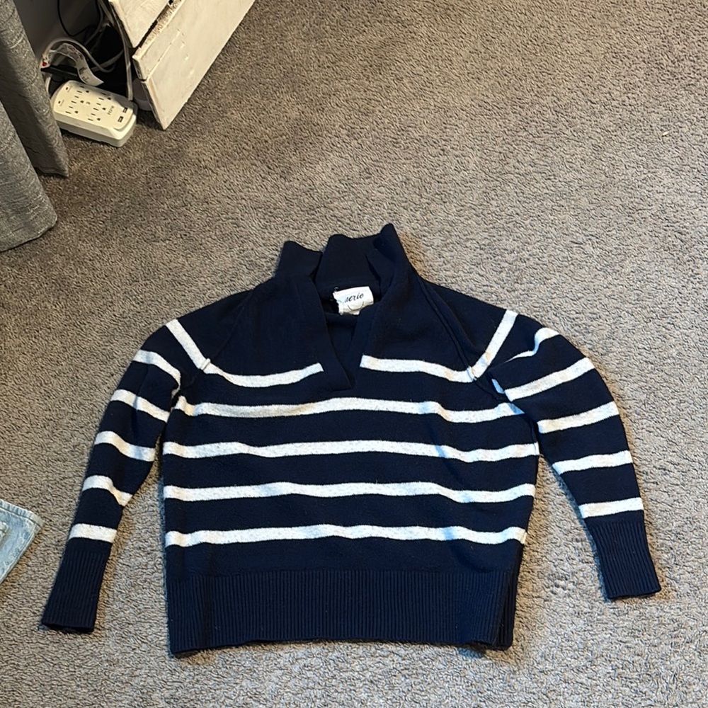 Navy and White Striped  Sweater